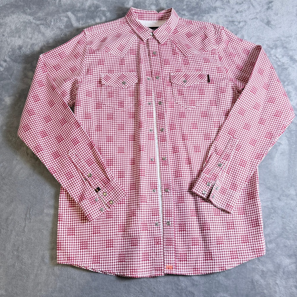 Cody James FR Mens LT Red Houndstooth Flame Resistant Western Snap Work Shirt
